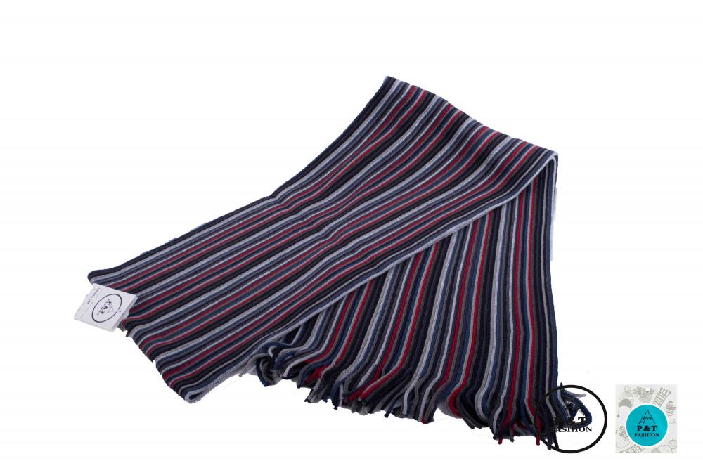 P&T Mannen Sjaal Gestreept - Grijs-Rood - 180 x 25 cm