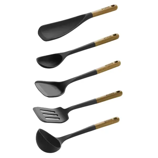 Staub Kitchen Tools – 5-piece set – Acacia wood with black silicone, BPA-free