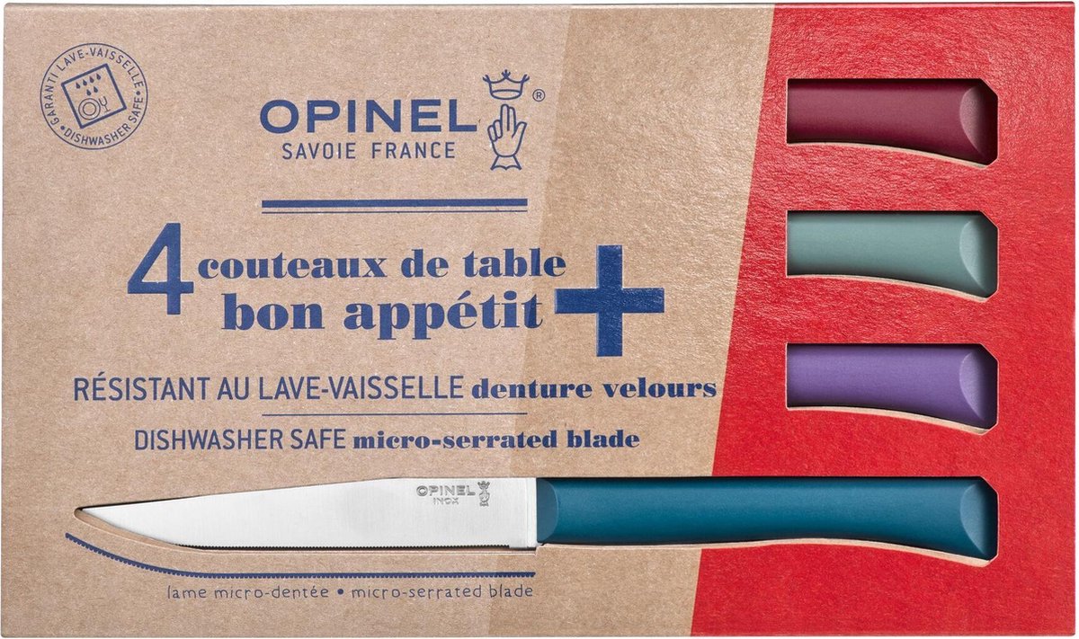 Opinel N°125 Bon Appétit+ Set de couteaux de table 4 pièces - Acier inoxydable - dentelé