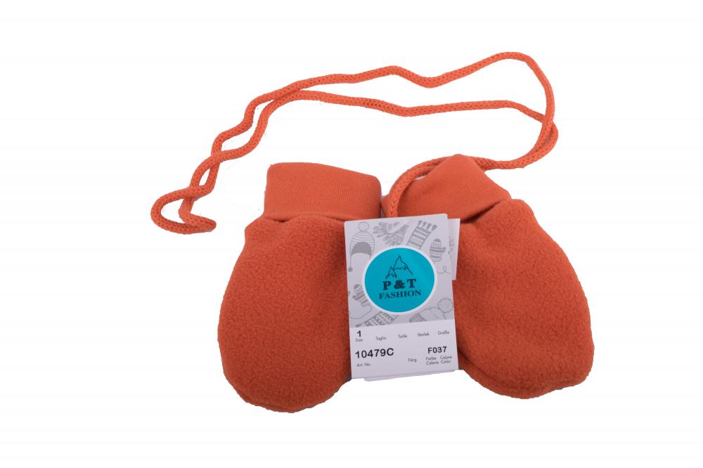 P&T Wanten Baby met Touwtje - Micro Fleece - Donker Oranje - 0-1j