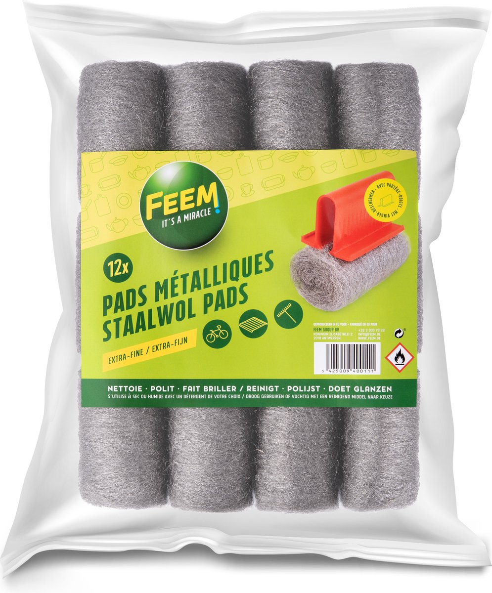 Feem Staalwol Pads met Vinger Beschermer