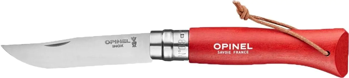 Couteau de poche Opinel N°8 avec cordon en cuir - Colorama - Acier inoxydable/bois de hêtre