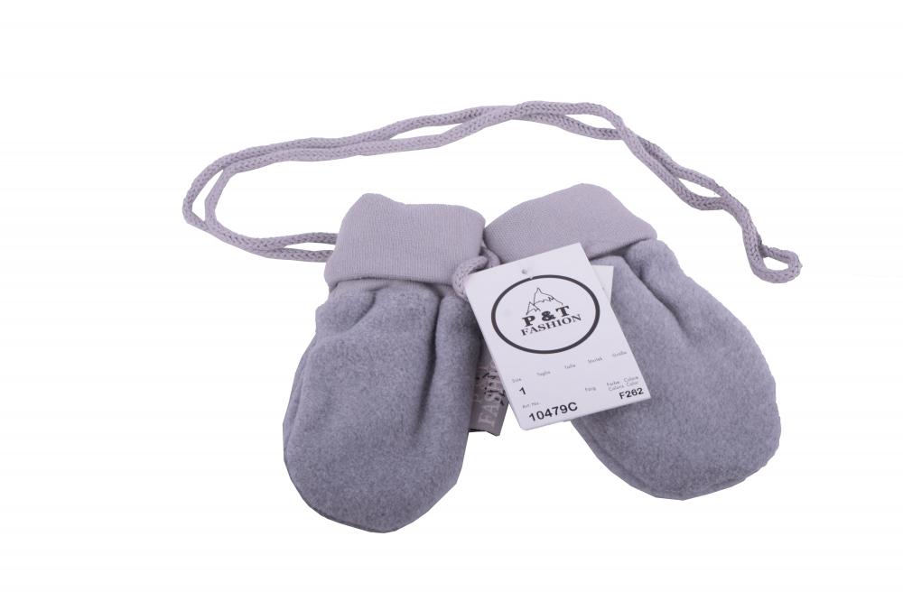 P&T Wanten Baby met Touwtje - Micro Fleece - Licht Grijs - 0-1j