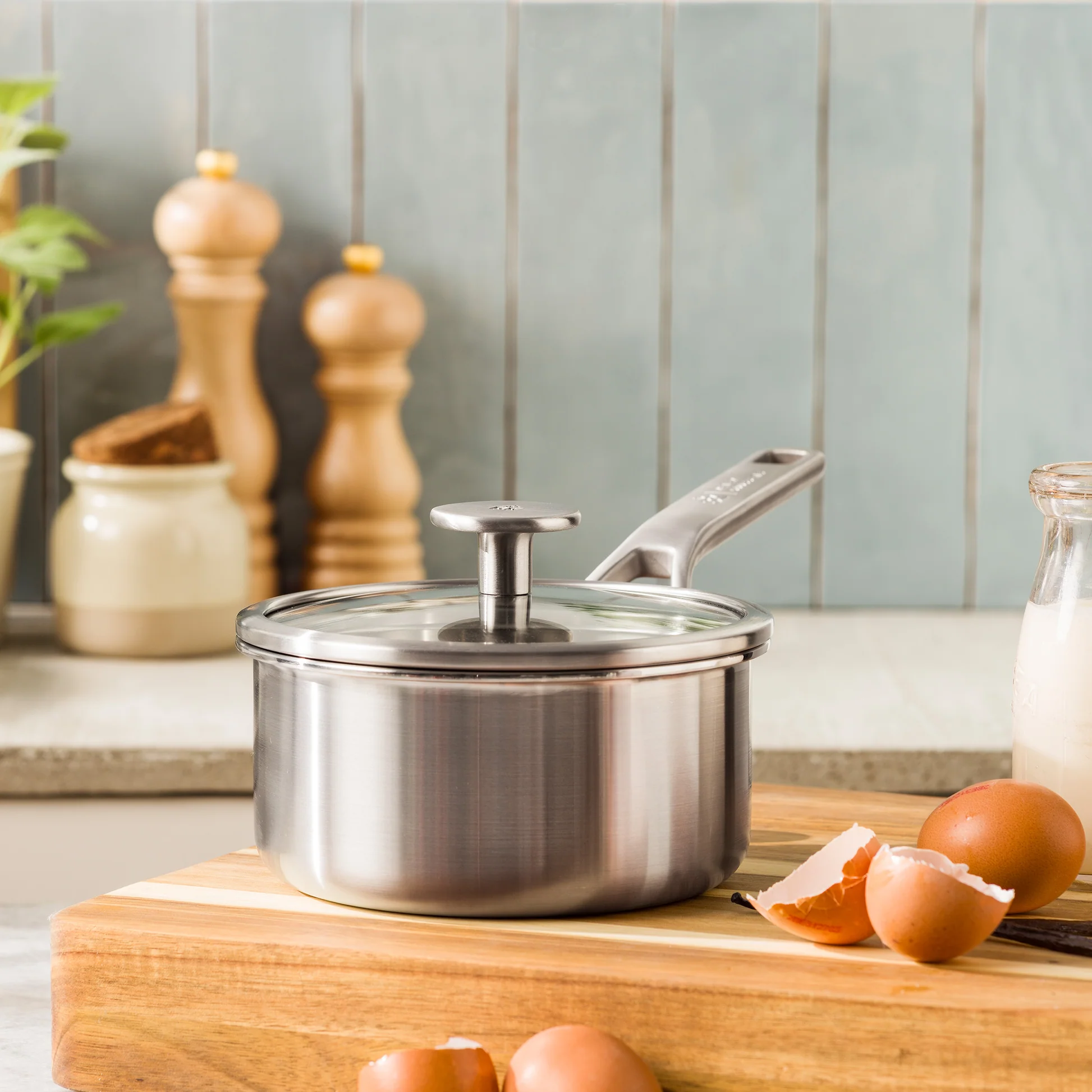 BK Peter Goossens Maestro 3PLY Steelpan RVS met Glazen Deksel - Ø 16cm - 1,58L - PFAS vrij