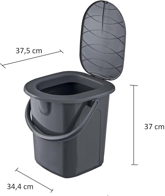 Branq Draagbare WC emmer met bril - 22L - tot 120 kg - Volledig Antraciet