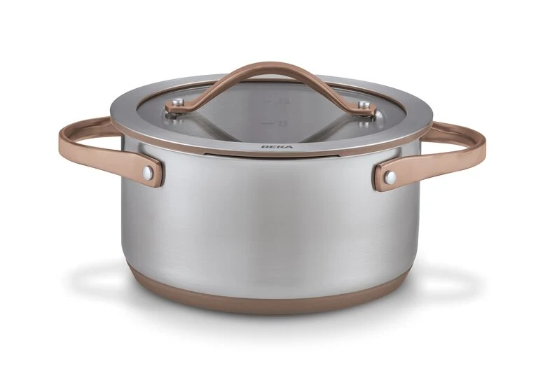 Beka Sensa Saucepan with Softbase Base – Glass Lid with Downdraft Function – Mocha