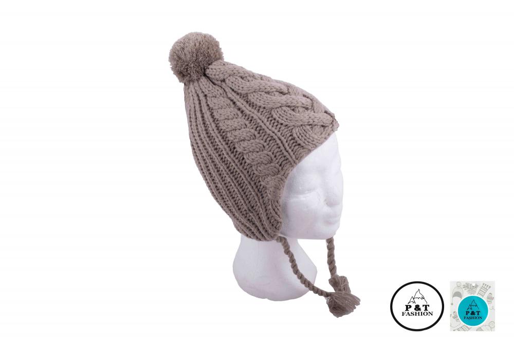 P&T Muts met Pompon - Donker Beige - 55-57