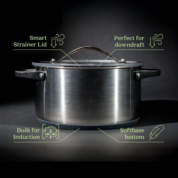 Beka Sensa Saucepan with Softbase Base – Glass Lid with Downdraft Function – Espresso