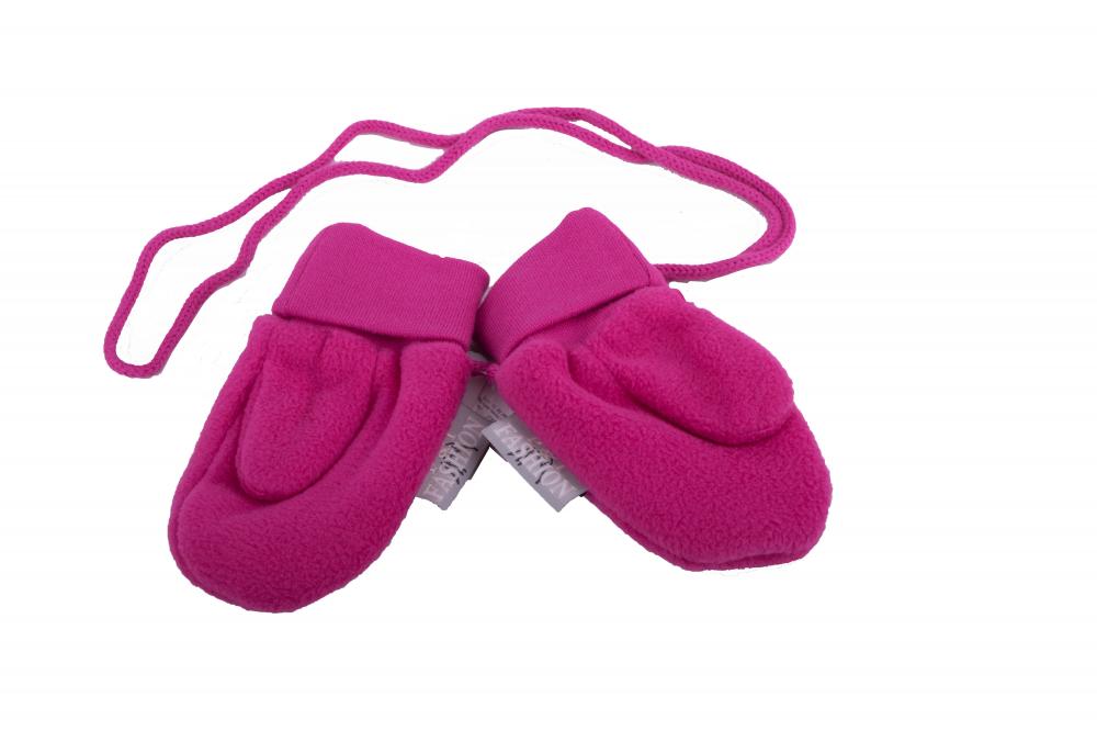 P&T Wanten Baby met Touwtje - Micro Fleece - Framboos - 0-1j