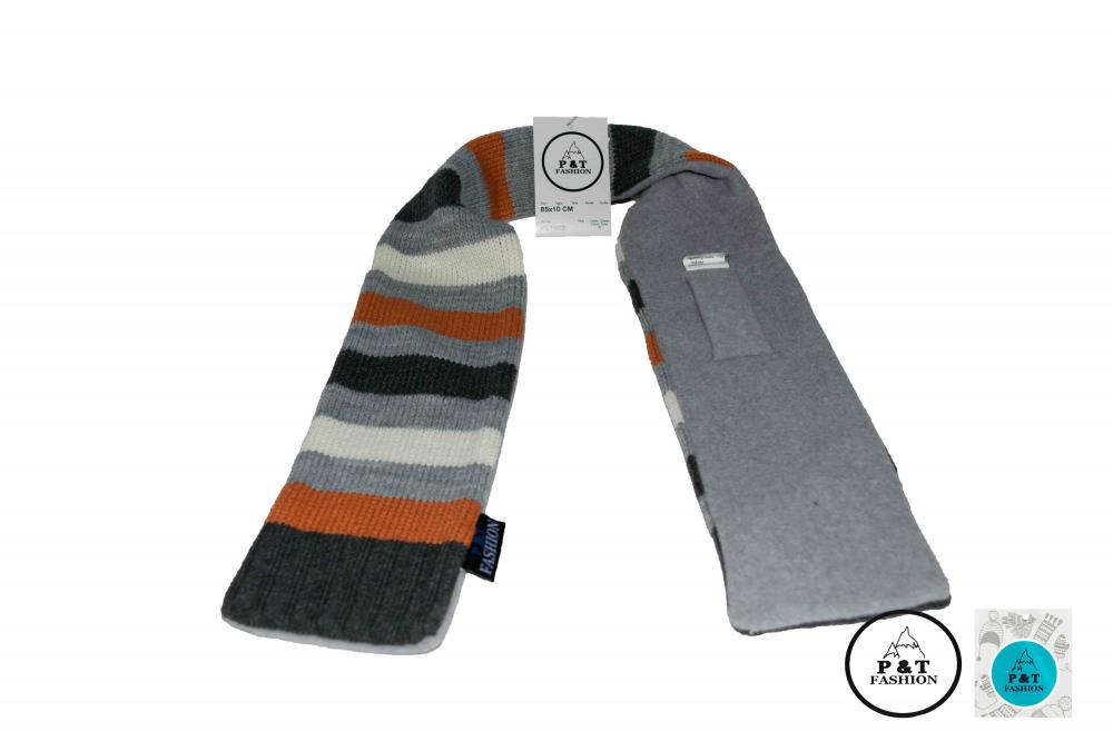 P&T Doorsteek Sjaal - Oranje/Grijs/Ecru - Gestreept - 85 x 10cm