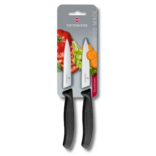 Victorinox Swiss Classic Schilmesjes - 2 Stuks - Spits Lemmet 10cm - Getand / Recht