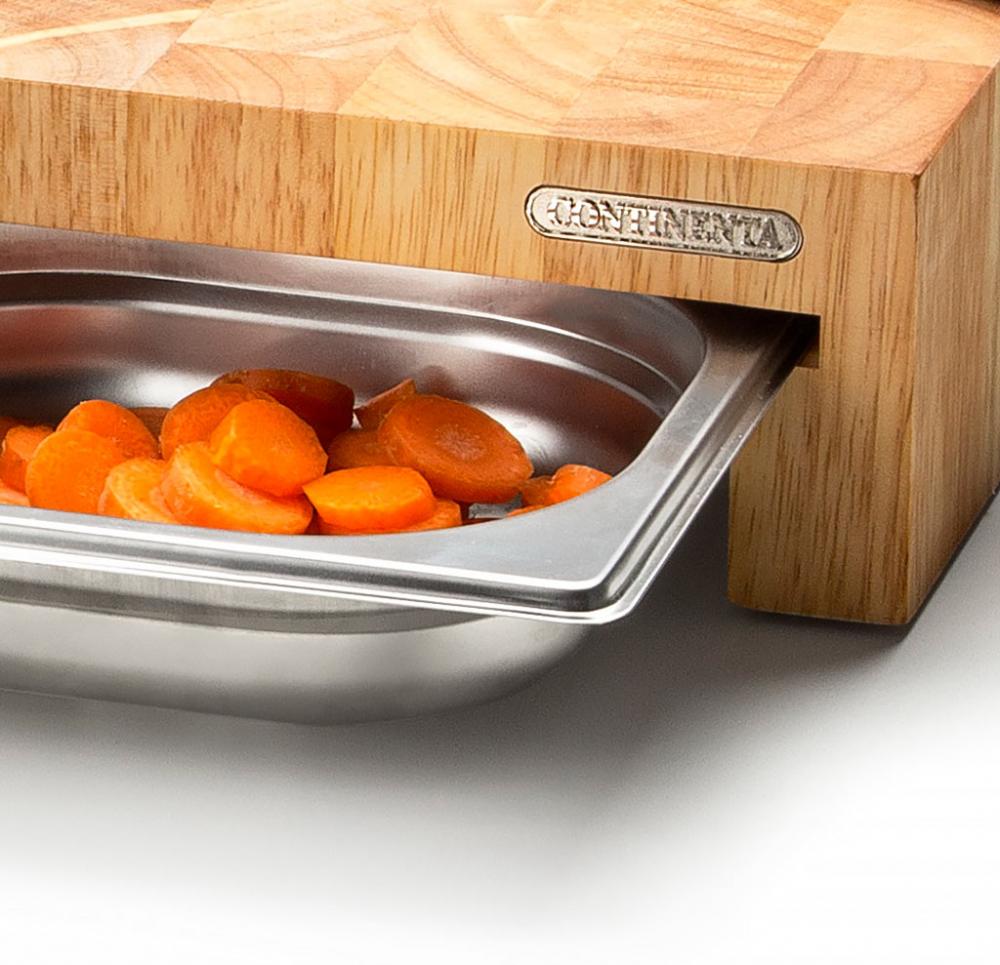 Continenta Snijplank met 3 Inox Laden - Rubberwood - 50 x 32 x H8cm