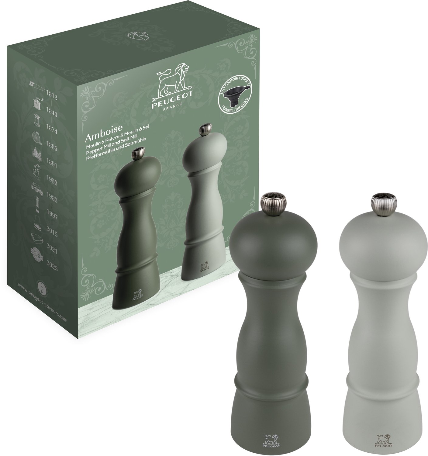 Peugeot Amboise Set met Peper- en Zoutmolen - Varengroen & Saliegroen - 18cm