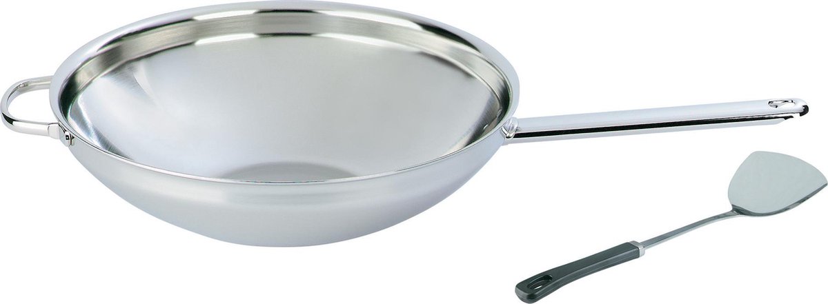 Demeyere Apollo 7 Flat-Bottomed Wok with Counter-Grip – Ø 32cm + Free Wok Spatula