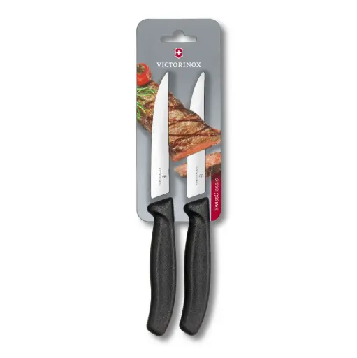 Victorinox Swiss Classic Steakmes - 2 Stuks - Recht Lemmet 12cm - Zwart