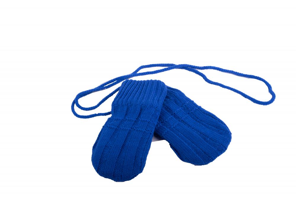 P&T Wanten Baby's met Touwtje - Zonder Duim - Gebreid - bic Blauw - 0-1j
