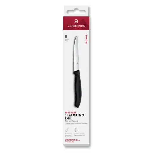 Victorinox Swiss Classic Steakmessen Set 6-delig - Getand Lemmet 11cm - Heft Zwart