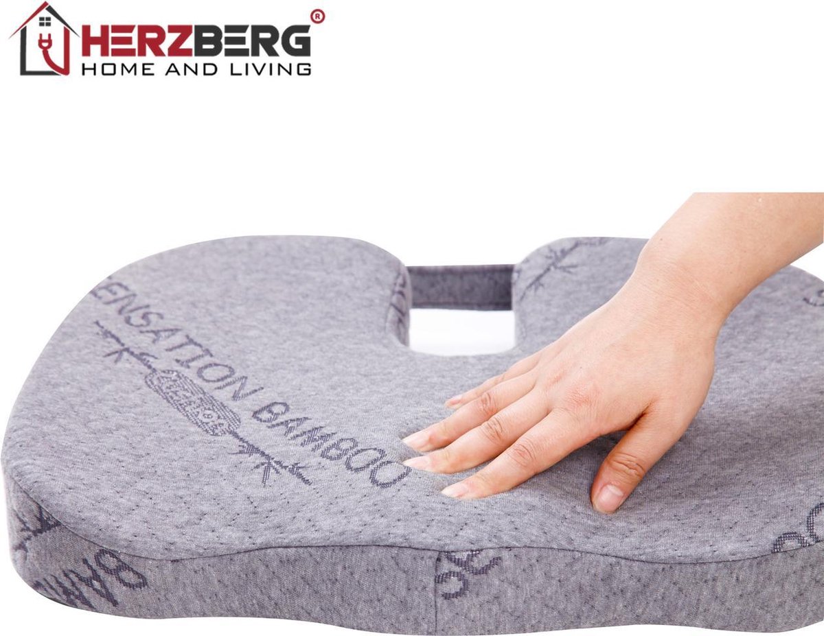Herzberg Bamboe Zitkussen - Traagschuim - Helpt Rugklachten Te Voorkomen