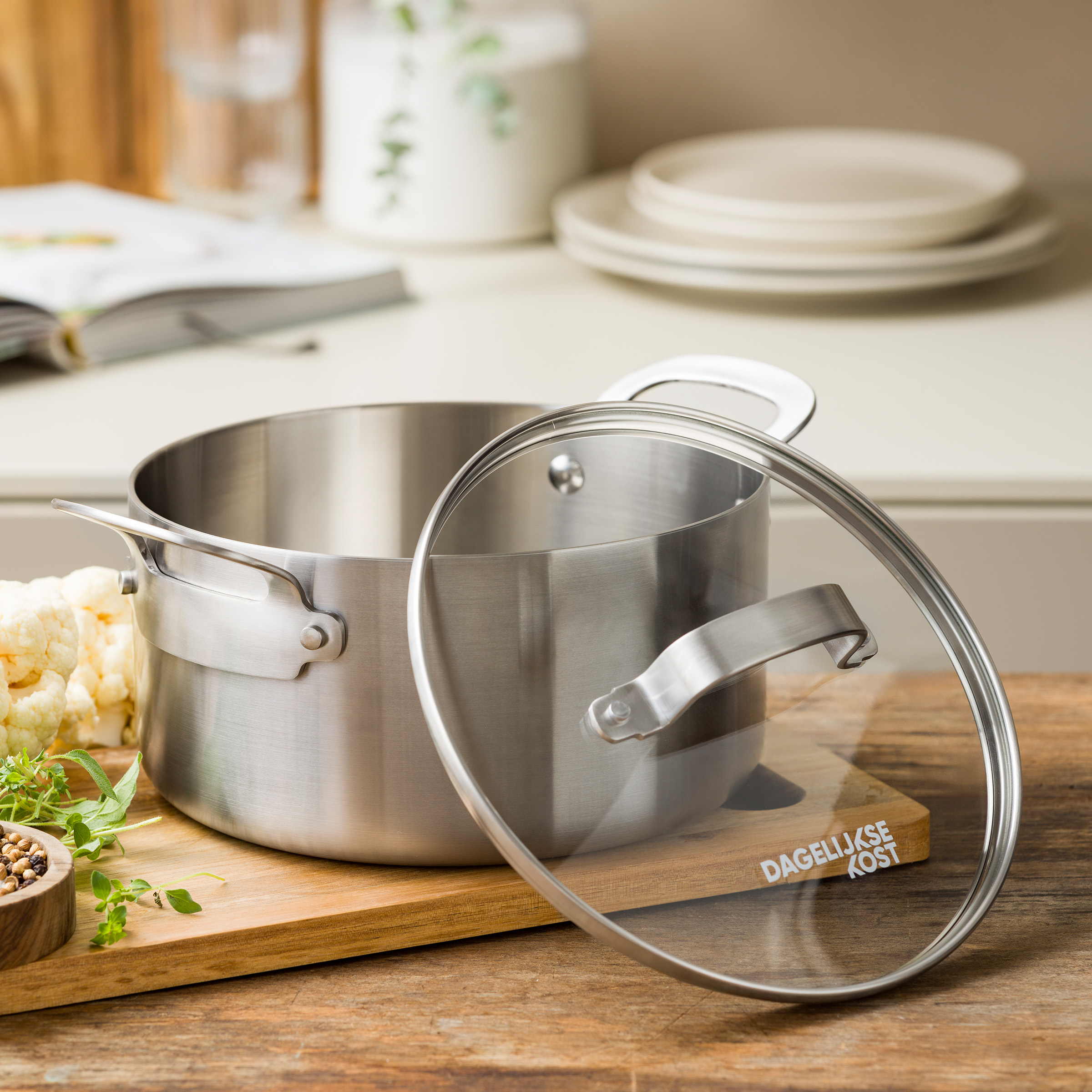 Dagelijkse Kost Jeroen Meus Proline 3PLY Casserole avec couvercle en verre - Acier inoxydable professionnel à 3 couches - Sans PFAS
