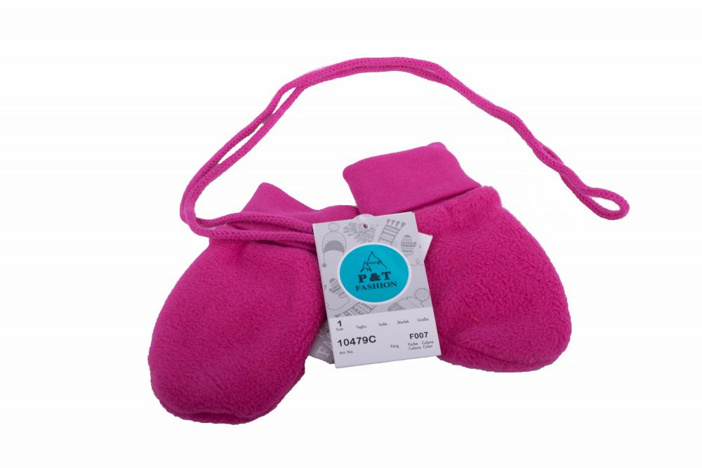 P&T Wanten Baby met Touwtje - Micro Fleece - Framboos - 0-1j