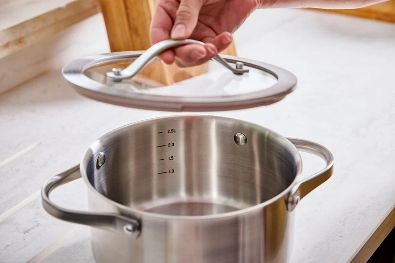 Beka Sensa Saucepan with Softbase Base – Glass Lid with Downdraft Function – Latte