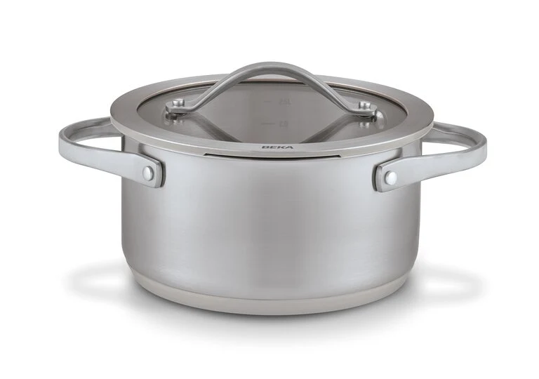 Beka Sensa Saucepan with Softbase Base – Glass Lid with Downdraft Function – Latte