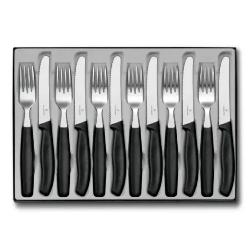 Victorinox Swiss Classic Tafelbestek Set 12-delig - Getand Lemmet - Zwart