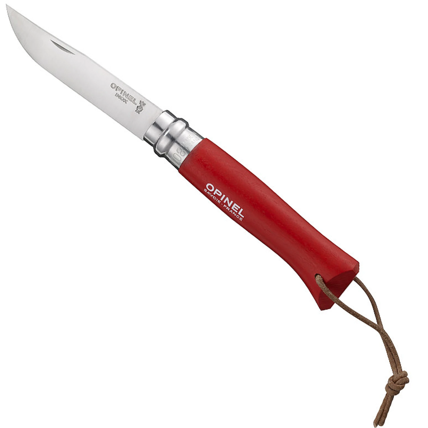 Couteau de poche Opinel N°8 avec cordon en cuir - Colorama - Acier inoxydable/bois de hêtre
