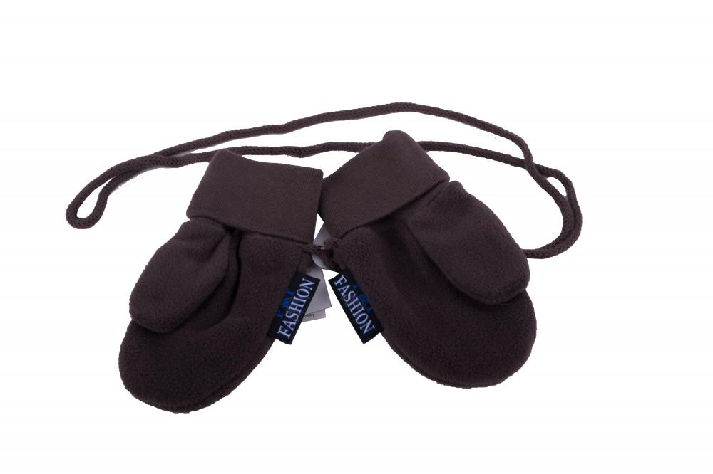 P&T Wanten Baby met Touwtje - Micro Fleece - Donker Bruin - 0-1j
