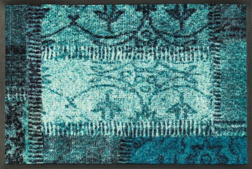 Kleen-Tex Wash+Dry Design Wasbare Deurmat - Loper - Vintage Patches türkis