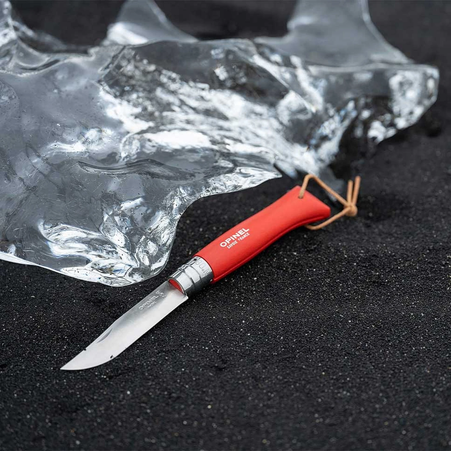 Couteau de poche Opinel N°8 avec cordon en cuir - Colorama - Acier inoxydable/bois de hêtre