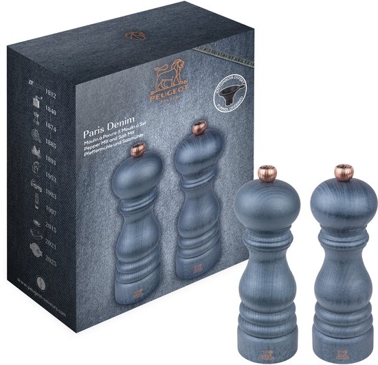 Peugeot Paris Duo Peper- en Zoutmolen - 18cm - Beukenhout in Denim Kleur