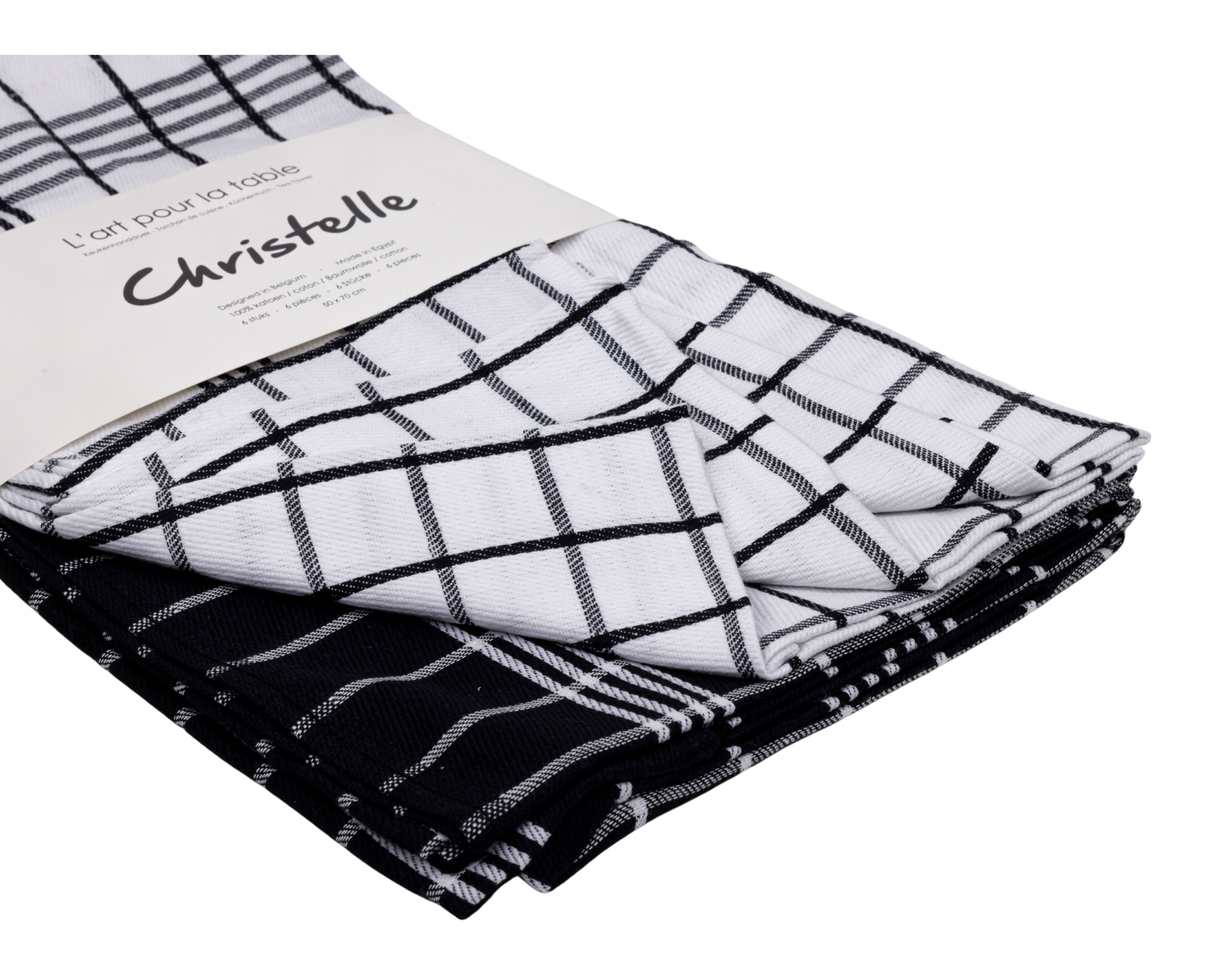 D&L Keukenhanddoeken Christelle - 50x70cm -  Zwart-Wit