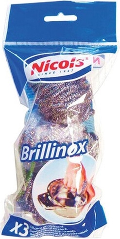 Nicols Brillinox Schuurspons Metaal Netinox - 3 Stuks in Verpakking