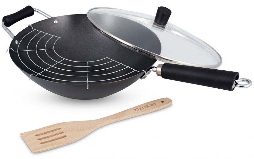 Ken Hom Excellence Wok - Set 4 Stuks - Ø 31cm - Koolstofstaal met Antiaanbaklaag - Greep in Fenolhars