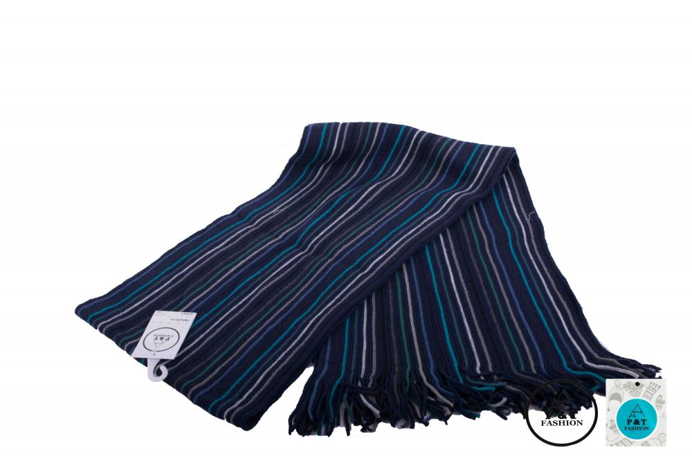 P&T Mannen Sjaal Gestreept - Blauw-Zeegroen-Grijs - 180 x 25 cm