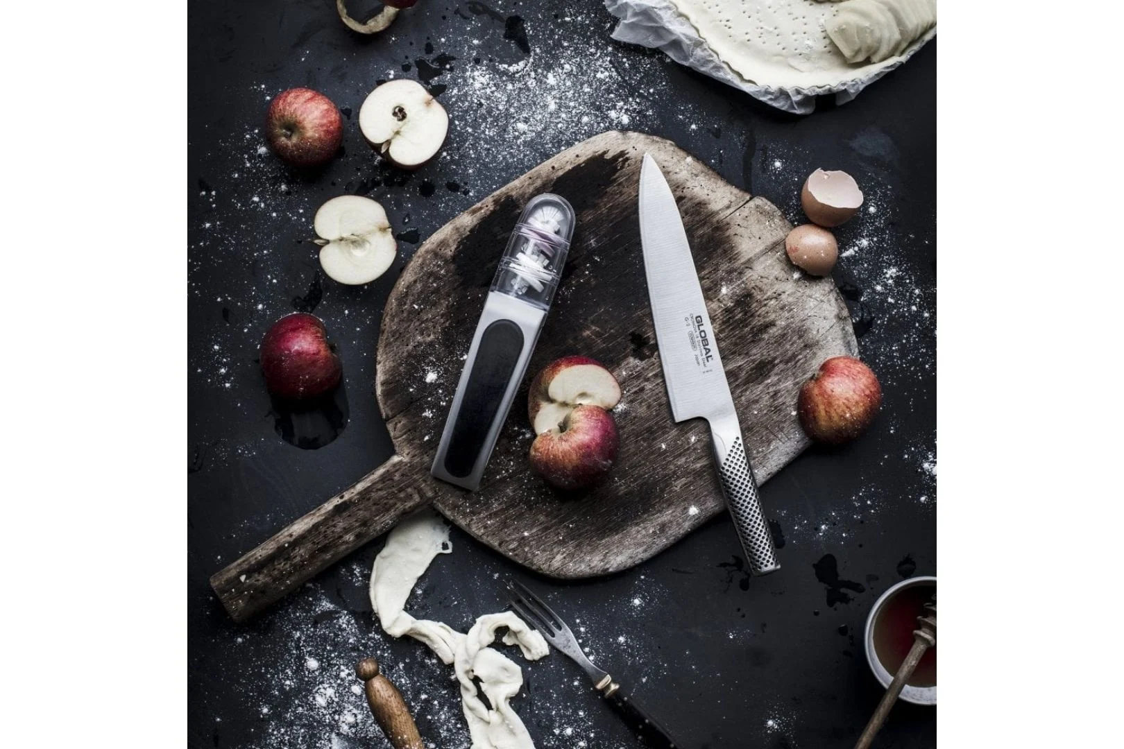 Global G-2 chef’s knife with knife sharpener