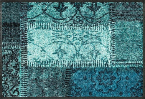 Kleen-Tex Wash+Dry Design Wasbare Deurmat - Loper - Vintage Patches türkis