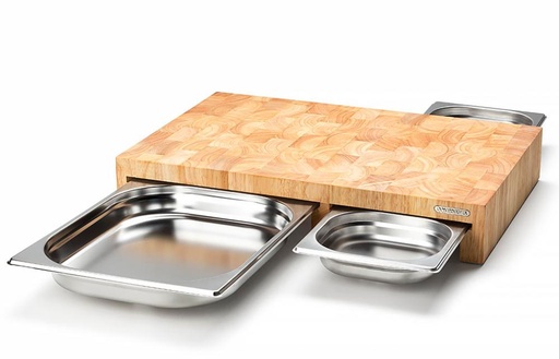 Planche à découper avec 3 tiroirs en Inox Continenta - Hévéa - 50 x 32 x H 8 cm