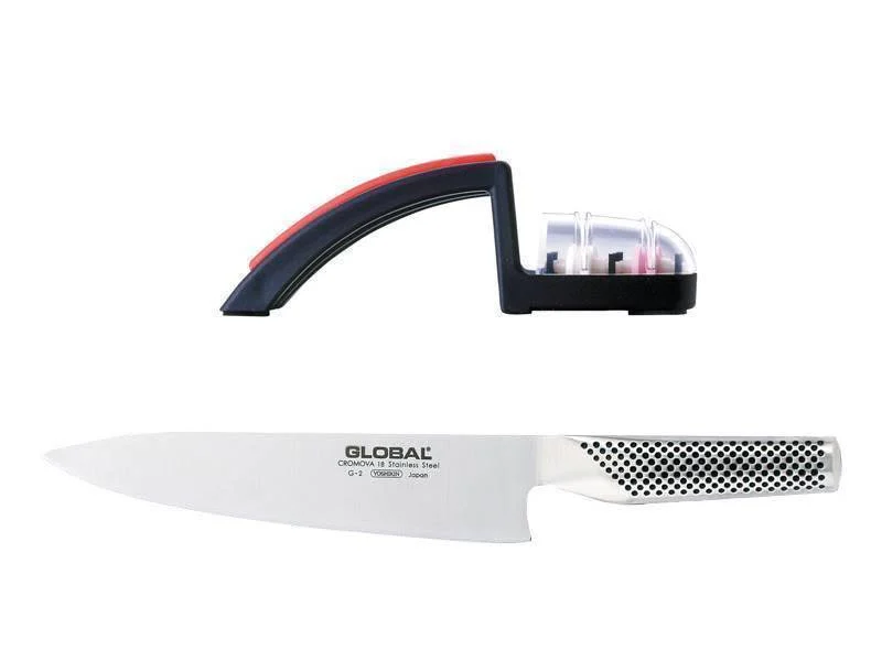 Global G-2 chef’s knife with knife sharpener