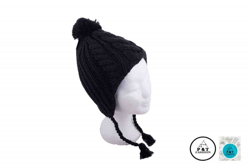 P&T Muts met Pompon - Zwart - 55-57