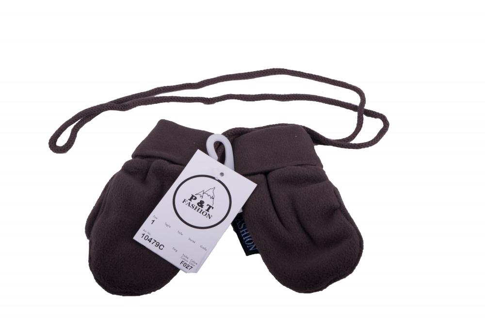 P&T Wanten Baby met Touwtje - Micro Fleece - Donker Bruin - 0-1j