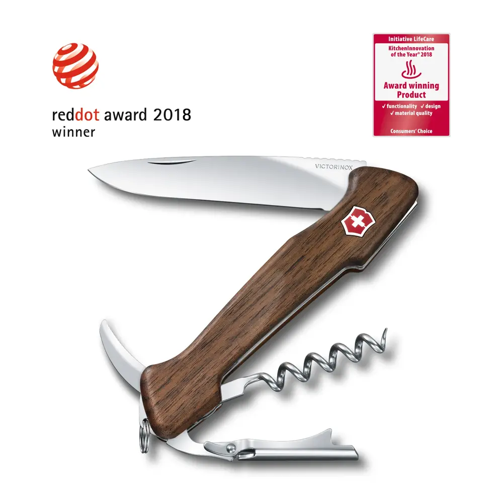 Victorinox Wine Master Walnoothout met Lederen Etui - 6 Functies - 130mm